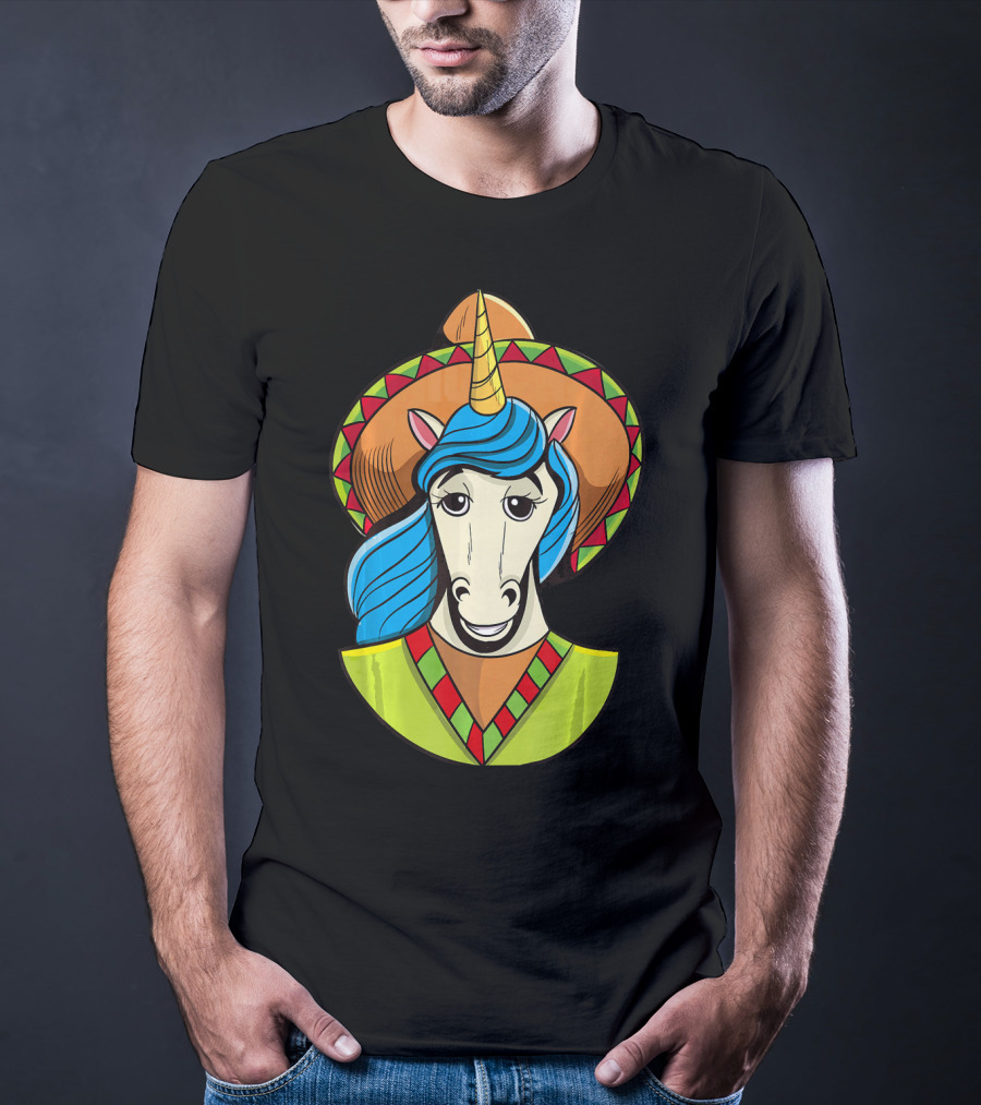 Hispanic Unicorn In Sombrero With Colorful Mane For Cinco T-Shirt