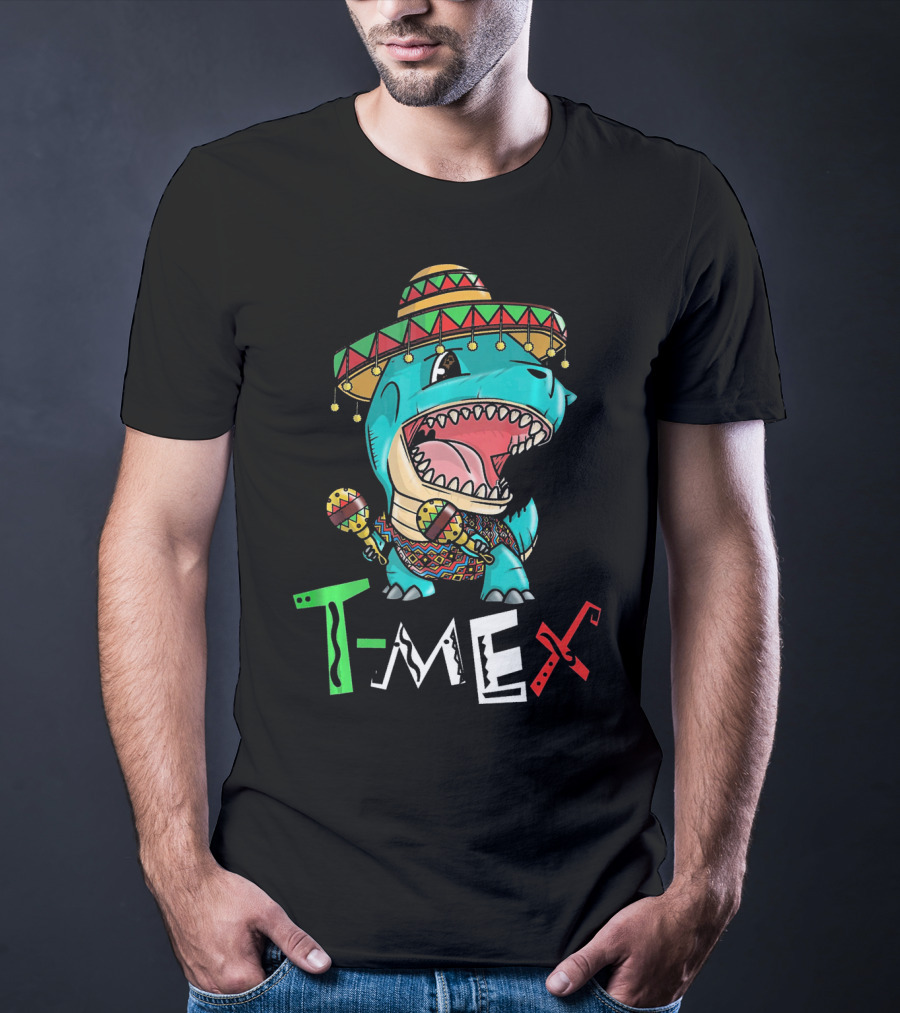T-Mex Dinosaur Rex Mexican Sombrero And Maracas T-Shirt