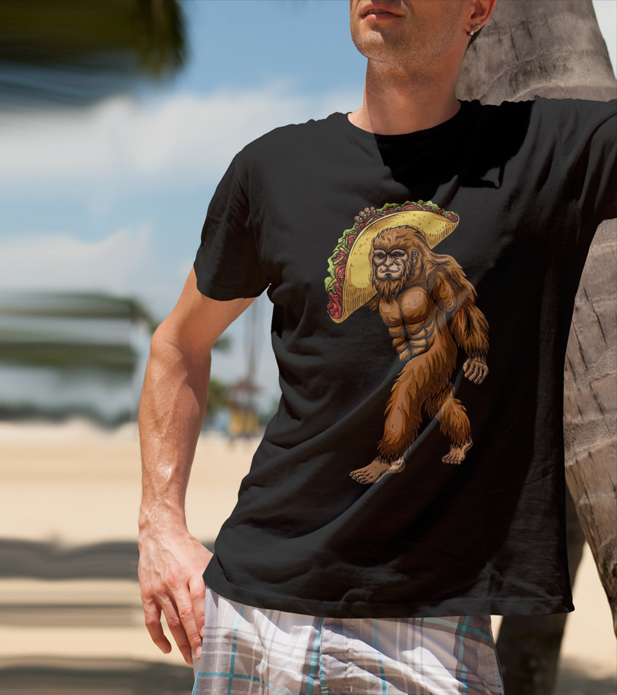 Bigfoot Sasquatch Holding Giant Taco T-Shirt