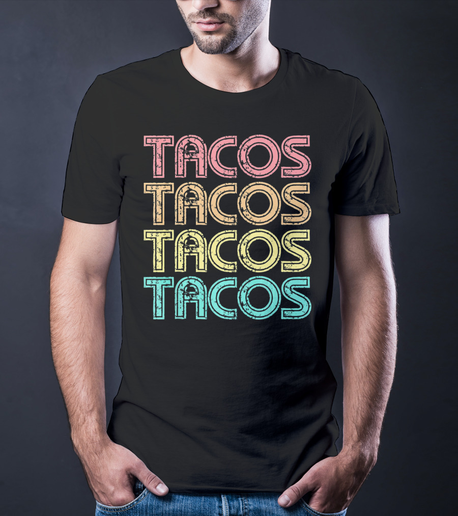 Vintage Retro Tacos Tuesday Mexican Tacos Multicolor T-Shirt