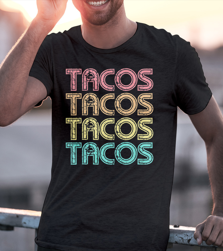 Vintage Retro Tacos Tuesday Mexican Tacos Multicolor T-Shirt