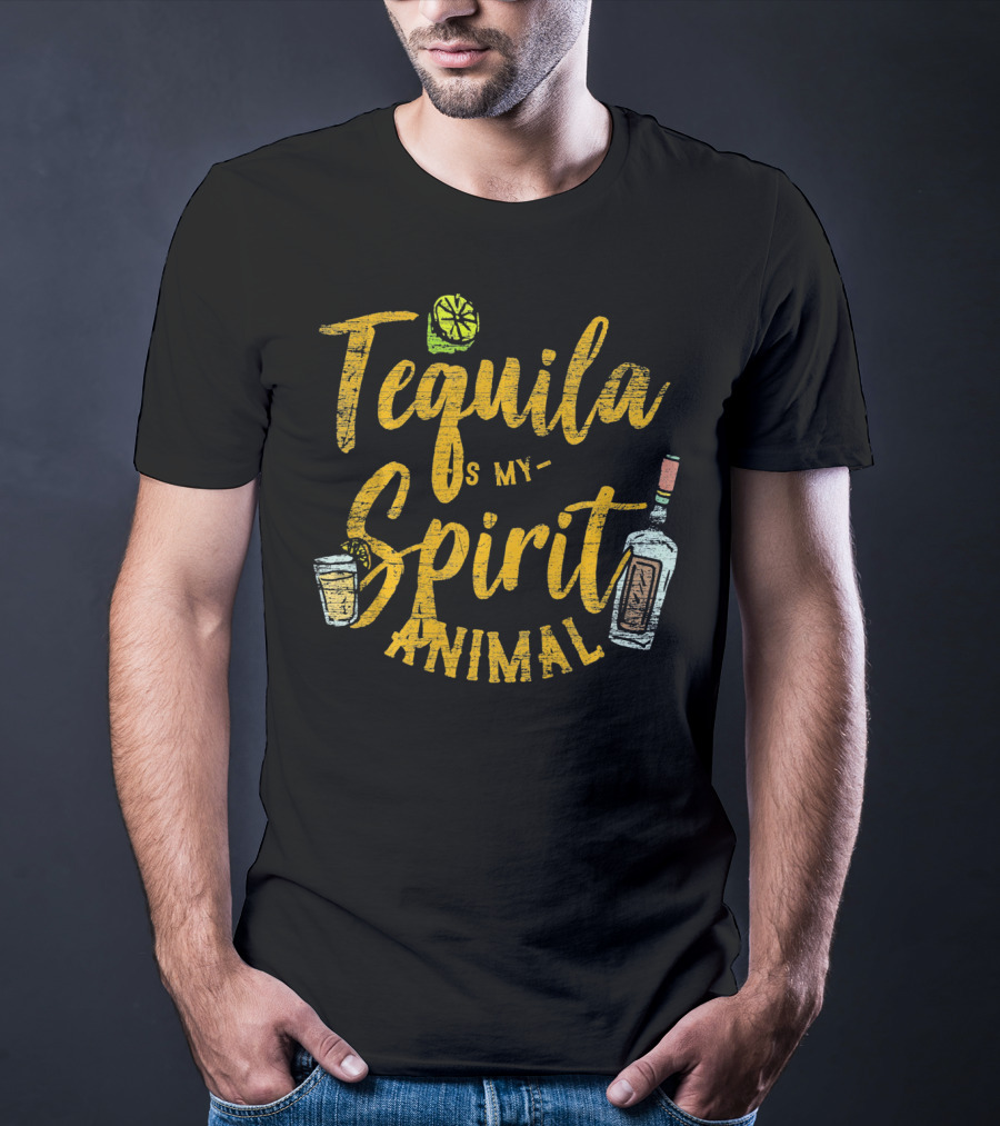 Tequila Is My Spirit Animal Lime Glass Bottle T-Shirt
