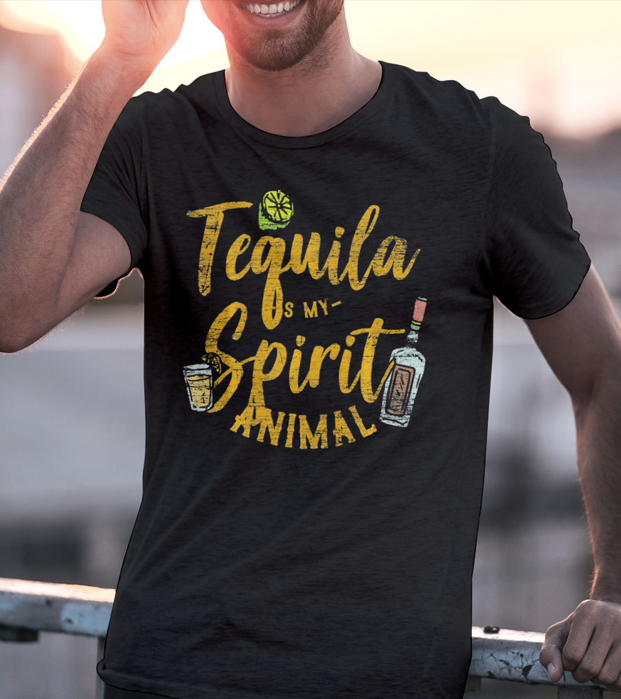 Tequila Is My Spirit Animal Lime Glass Bottle T-Shirt