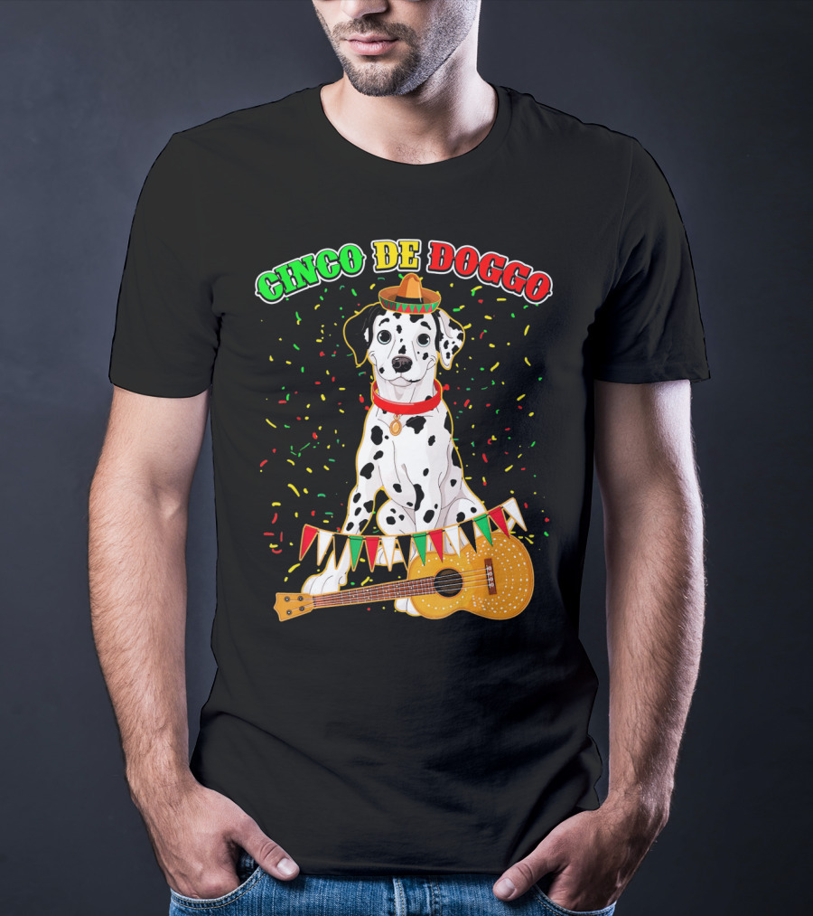 Cinco De Doggo Dalmatian Sombrero Guitar Confetti T-Shirt