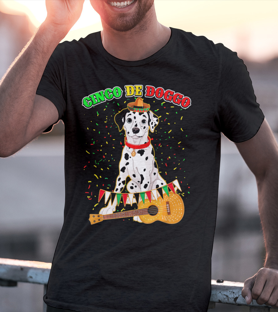 Cinco De Doggo Dalmatian Sombrero Guitar Confetti T-Shirt
