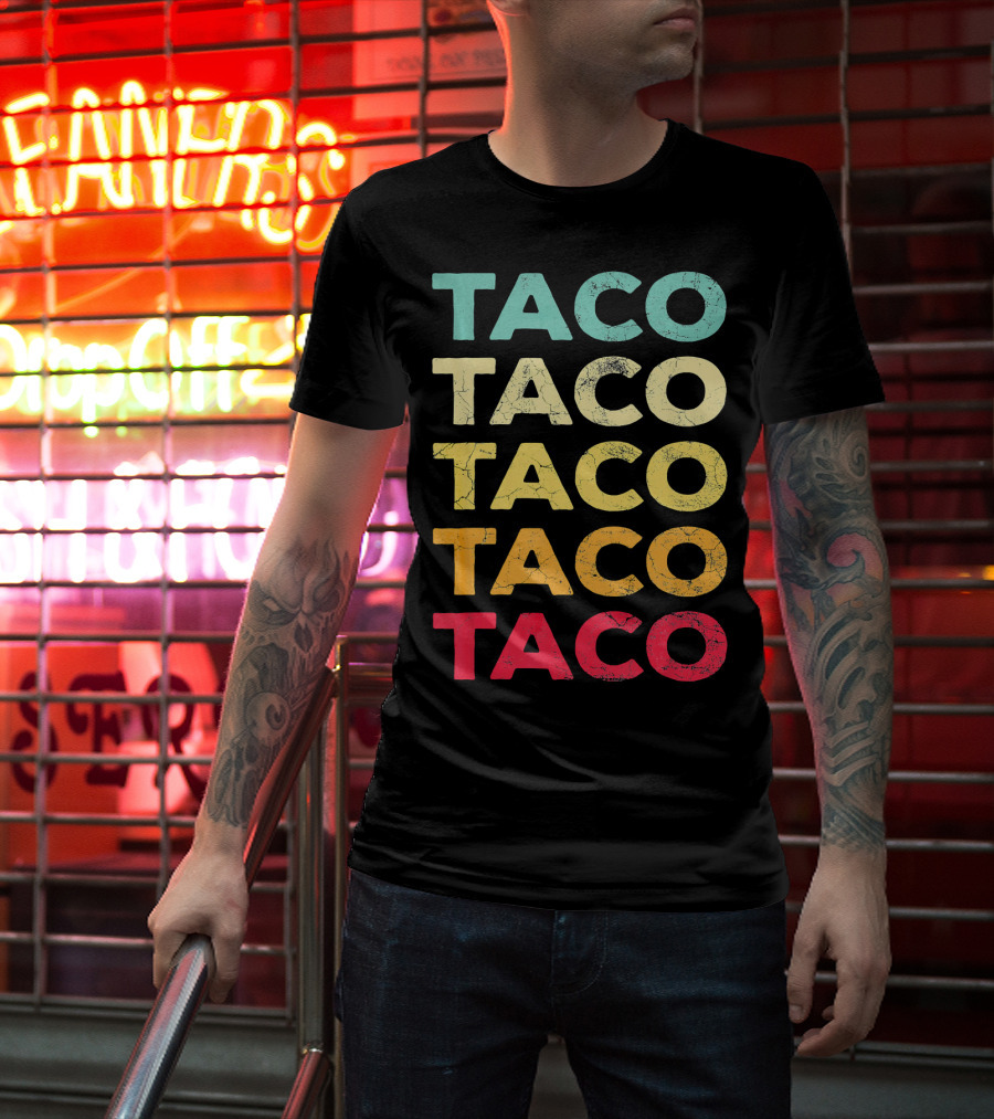 Retro Taco Tuesday Cinco De Mayo Celebration Multicolored Textured Typography T-Shirt