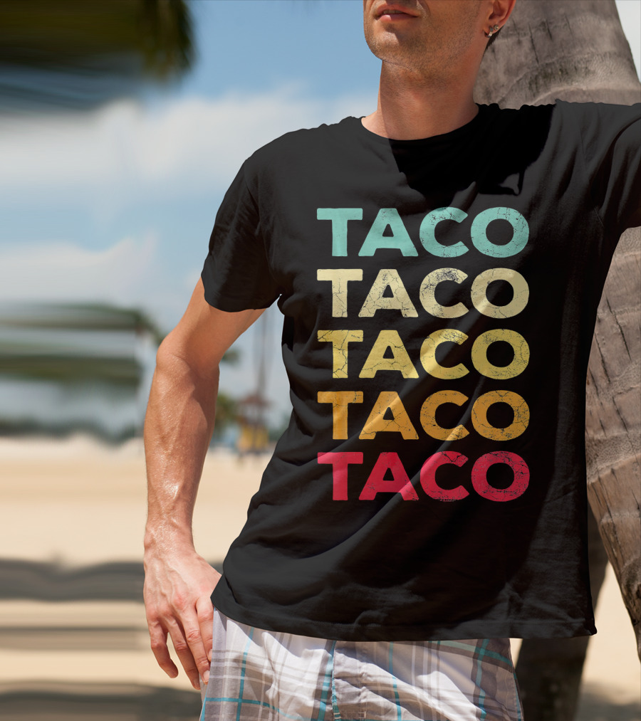 Retro Taco Tuesday Cinco De Mayo Celebration Multicolored Textured Typography T-Shirt