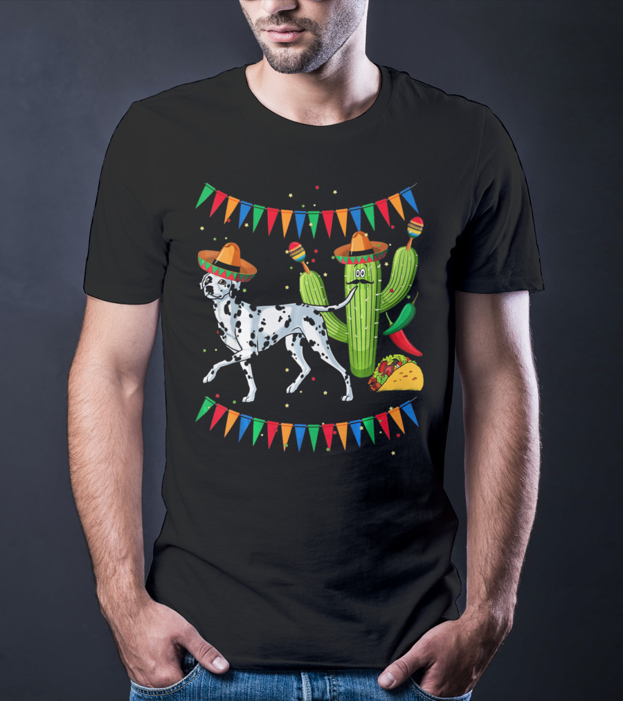 Sombrero Dalmatian Cactus Maracas Taco Fiesta Mexico Cinco De Mayo T-Shirt