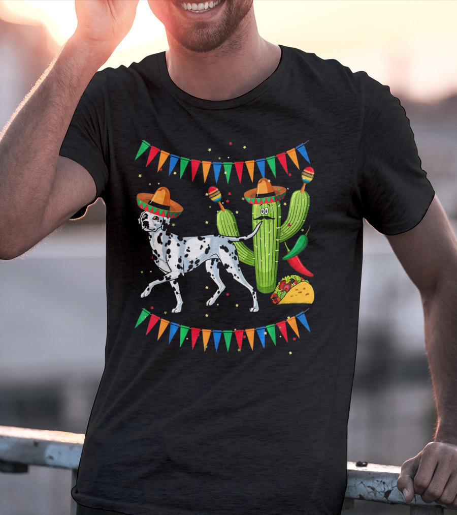 Sombrero Dalmatian Cactus Maracas Taco Fiesta Mexico Cinco De Mayo T-Shirt