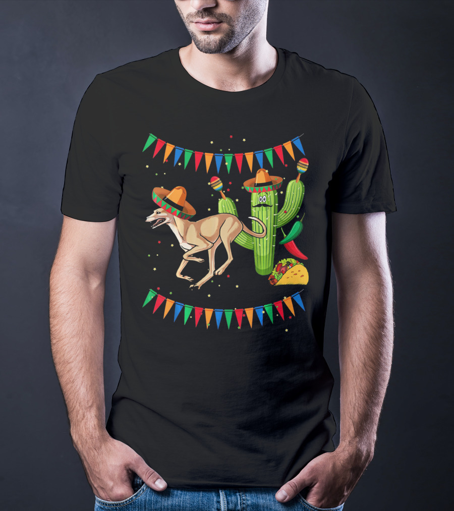 Sombrero Greyhound Dog Mexico Cinco De Mayo Cactus Taco Fiesta T-Shirt
