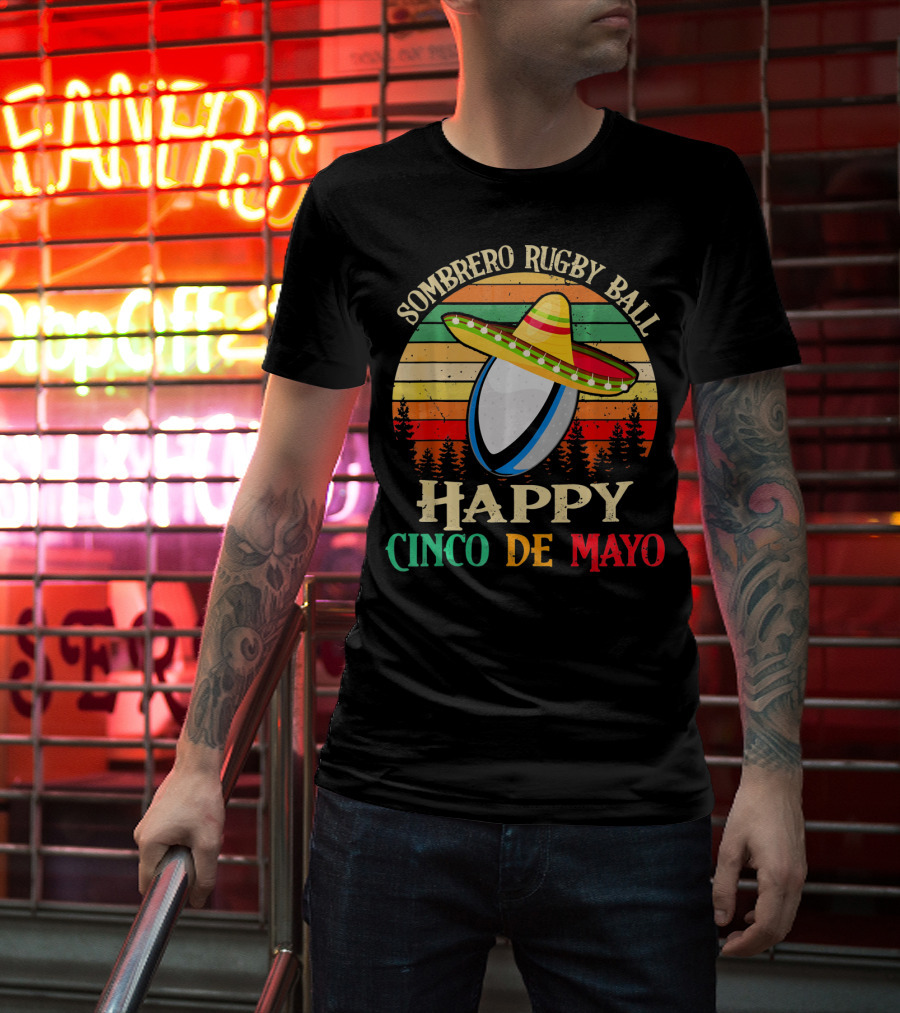 Sombrero Rugby Ball Happy Cinco De Mayo T-Shirt