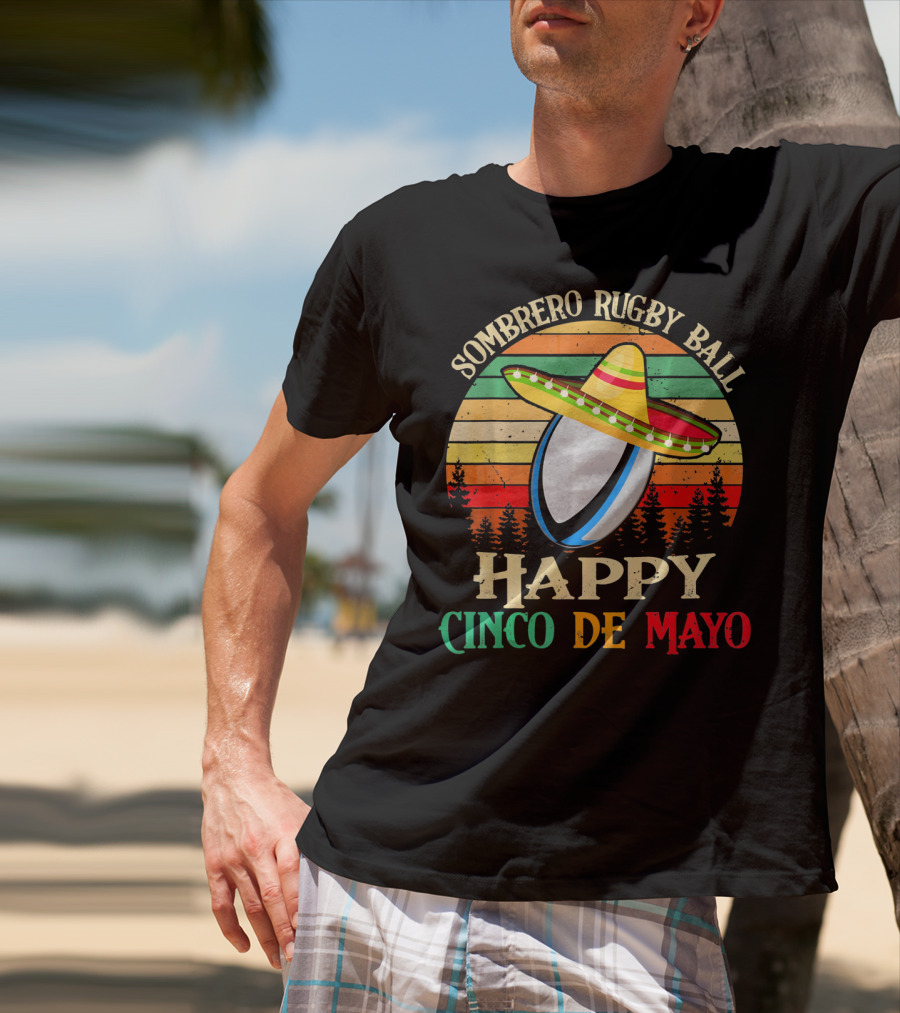 Sombrero Rugby Ball Happy Cinco De Mayo T-Shirt