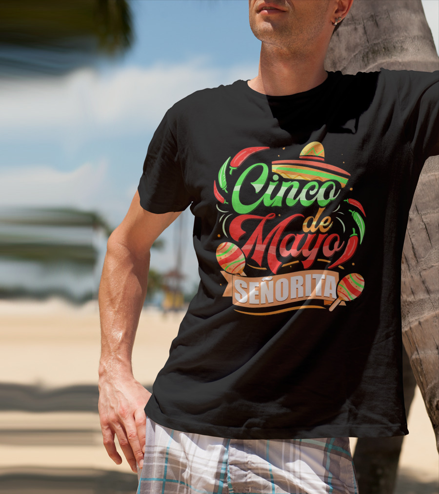 Cinco De Mayo Senorita Sombrero Maracas Chiles T-Shirt