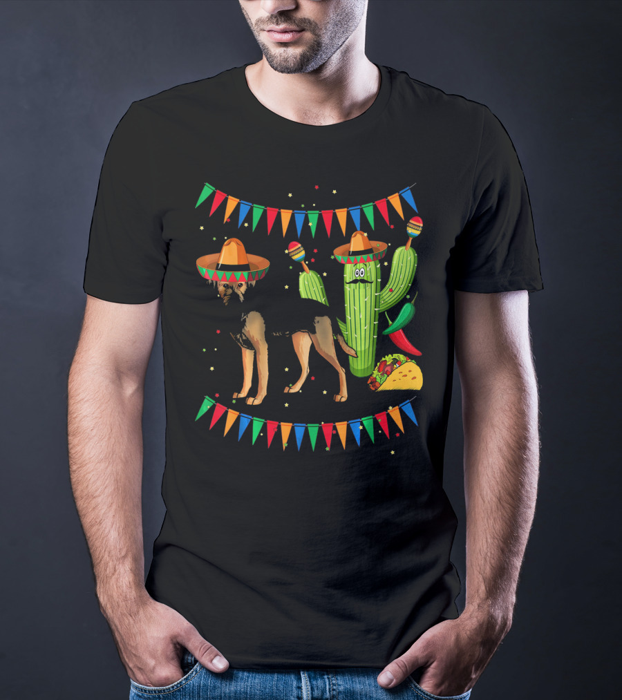 Sombrero Border Terrier Dog Mexico Cinco De Mayo Cactus Taco Fiesta T-Shirt