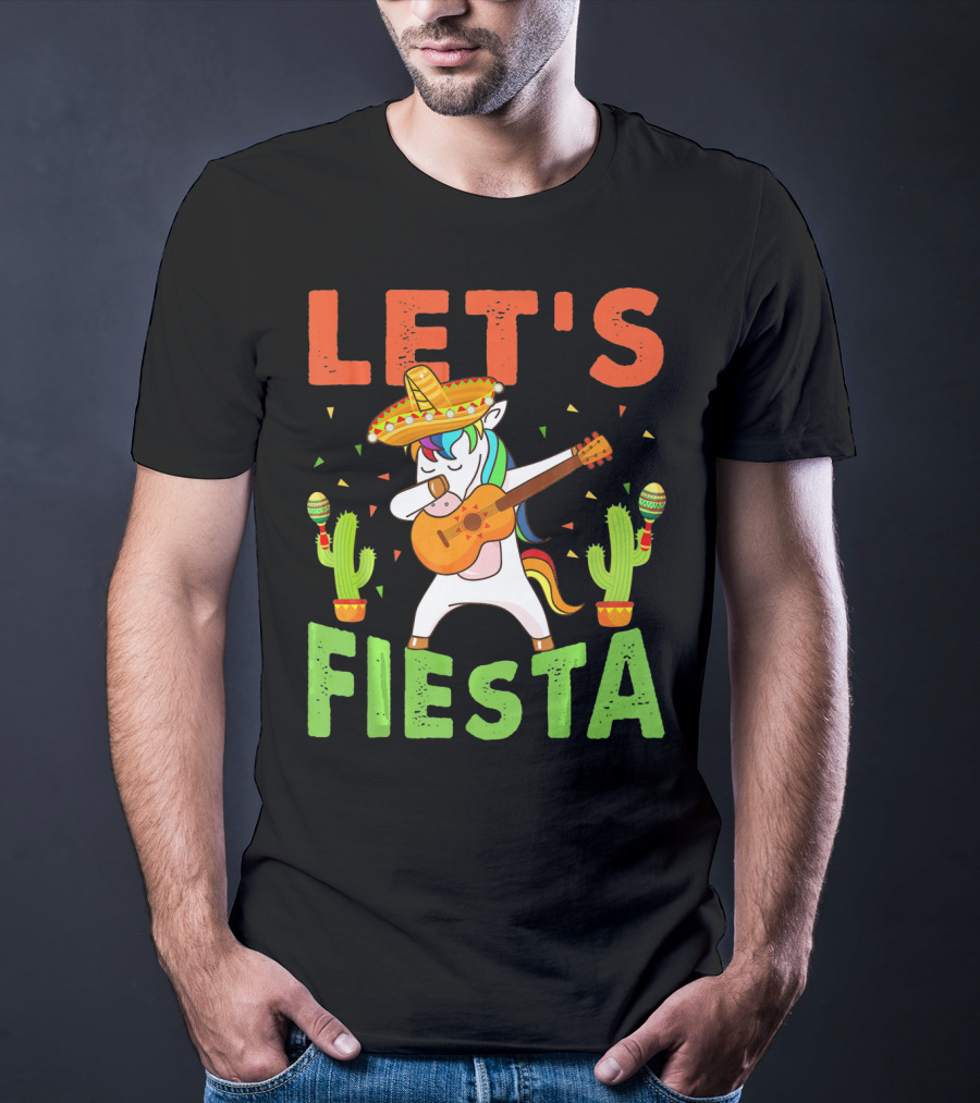 Let's Fiesta Unicorn Guitar Sombrero Cactus Cinco DE Mayo T-Shirt