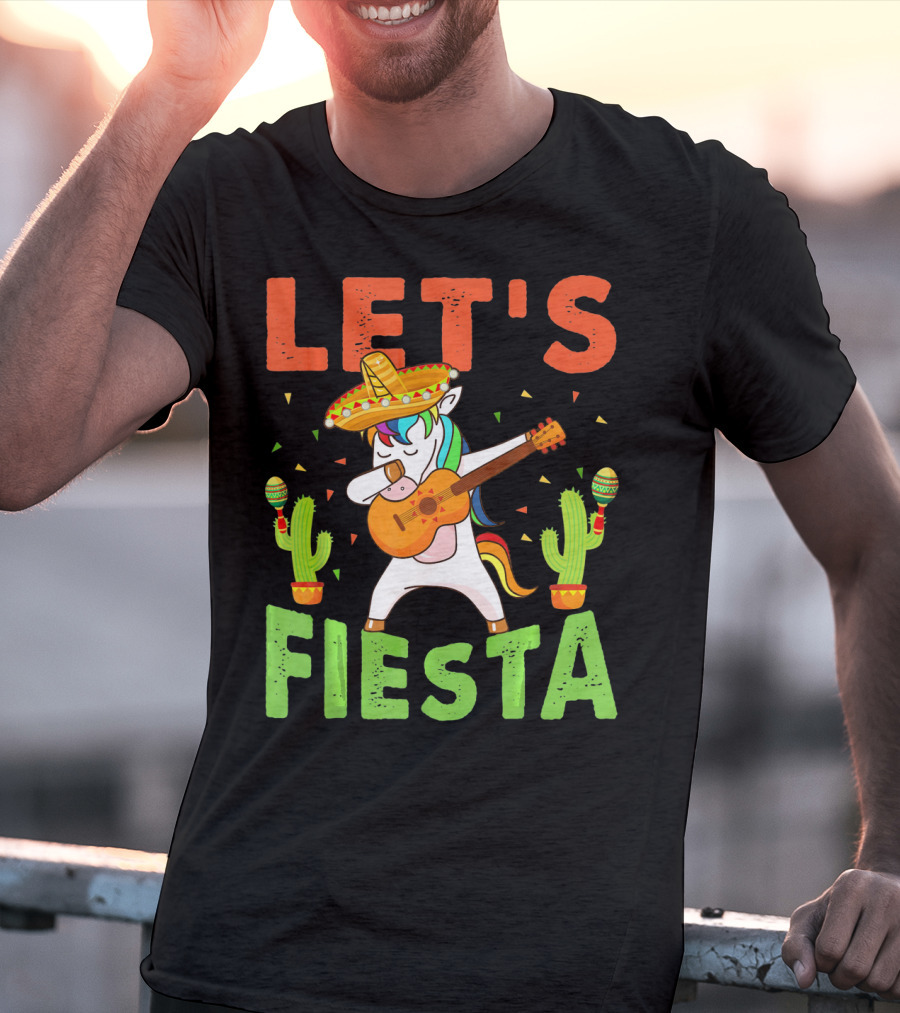 Let's Fiesta Unicorn Guitar Sombrero Cactus Cinco DE Mayo T-Shirt