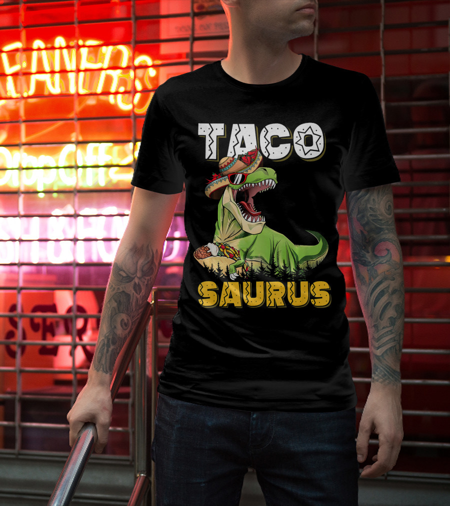 Taco Tacosaurus Cinco Dinosaur In Sombrero With Taco T-Shirt