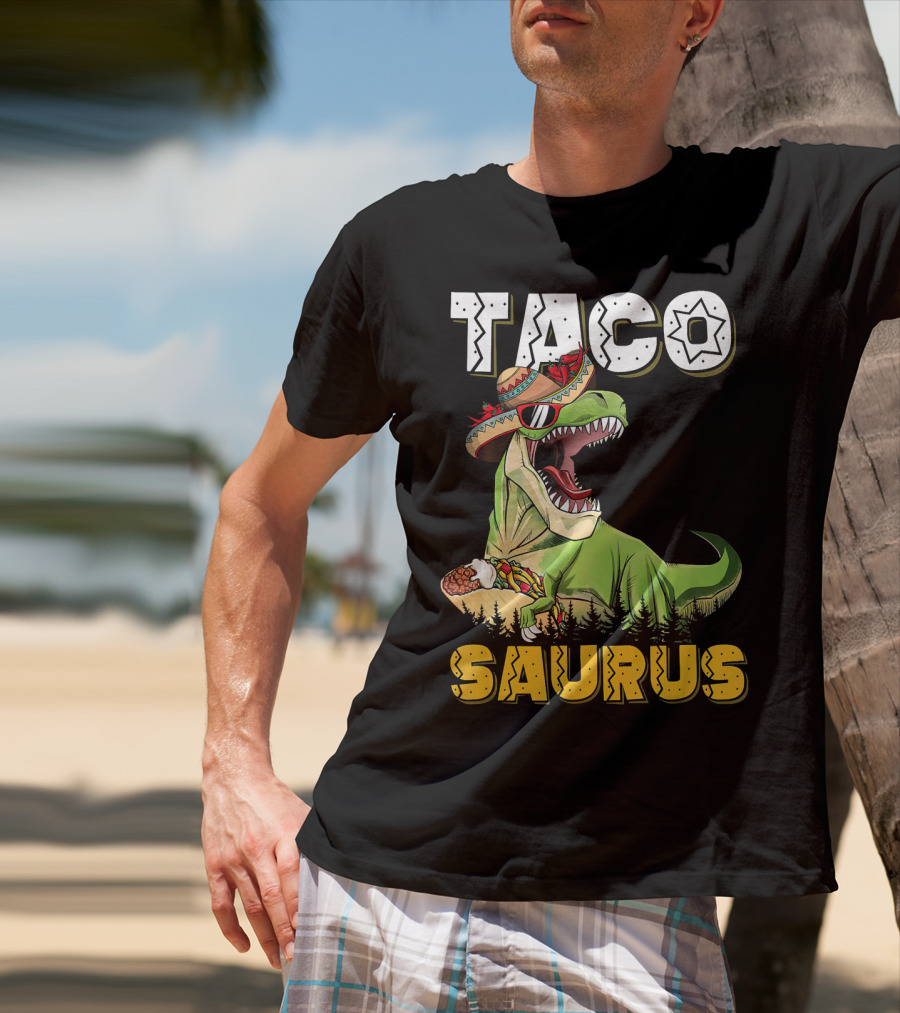 Taco Tacosaurus Cinco Dinosaur In Sombrero With Taco T-Shirt