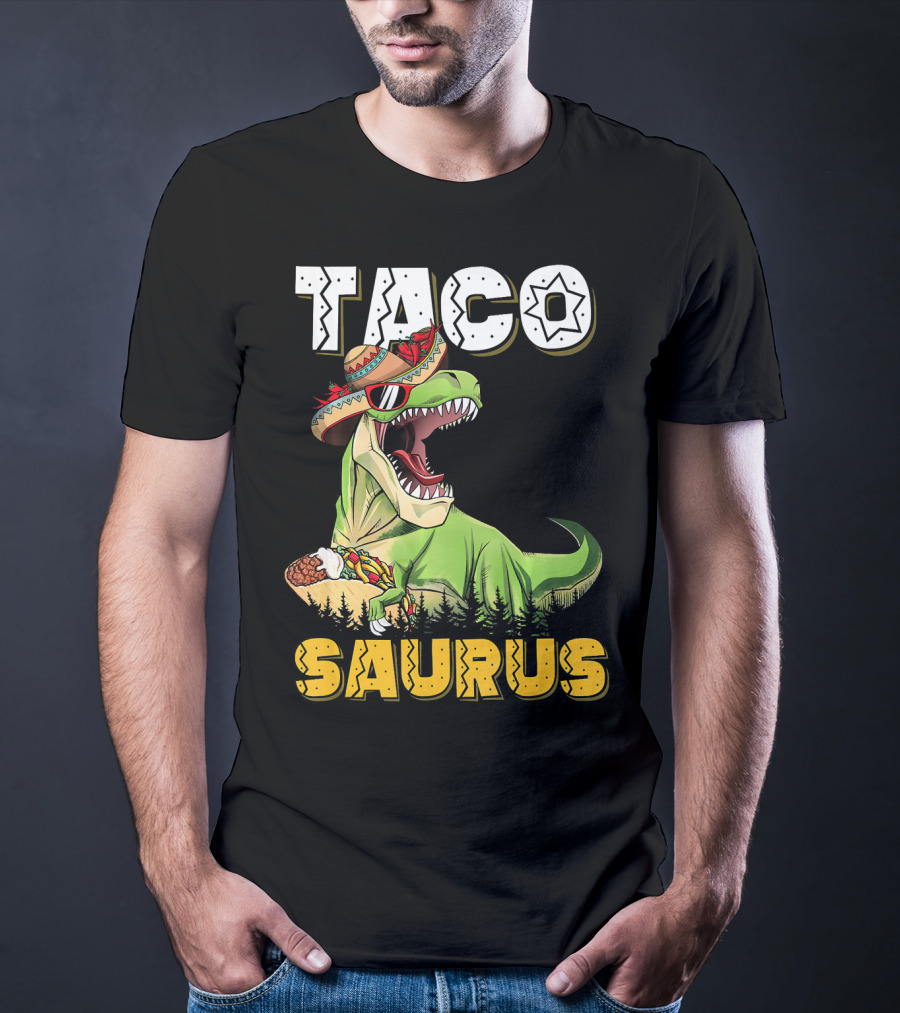 Taco Tacosaurus Cinco Dinosaur In Sombrero With Taco T-Shirt