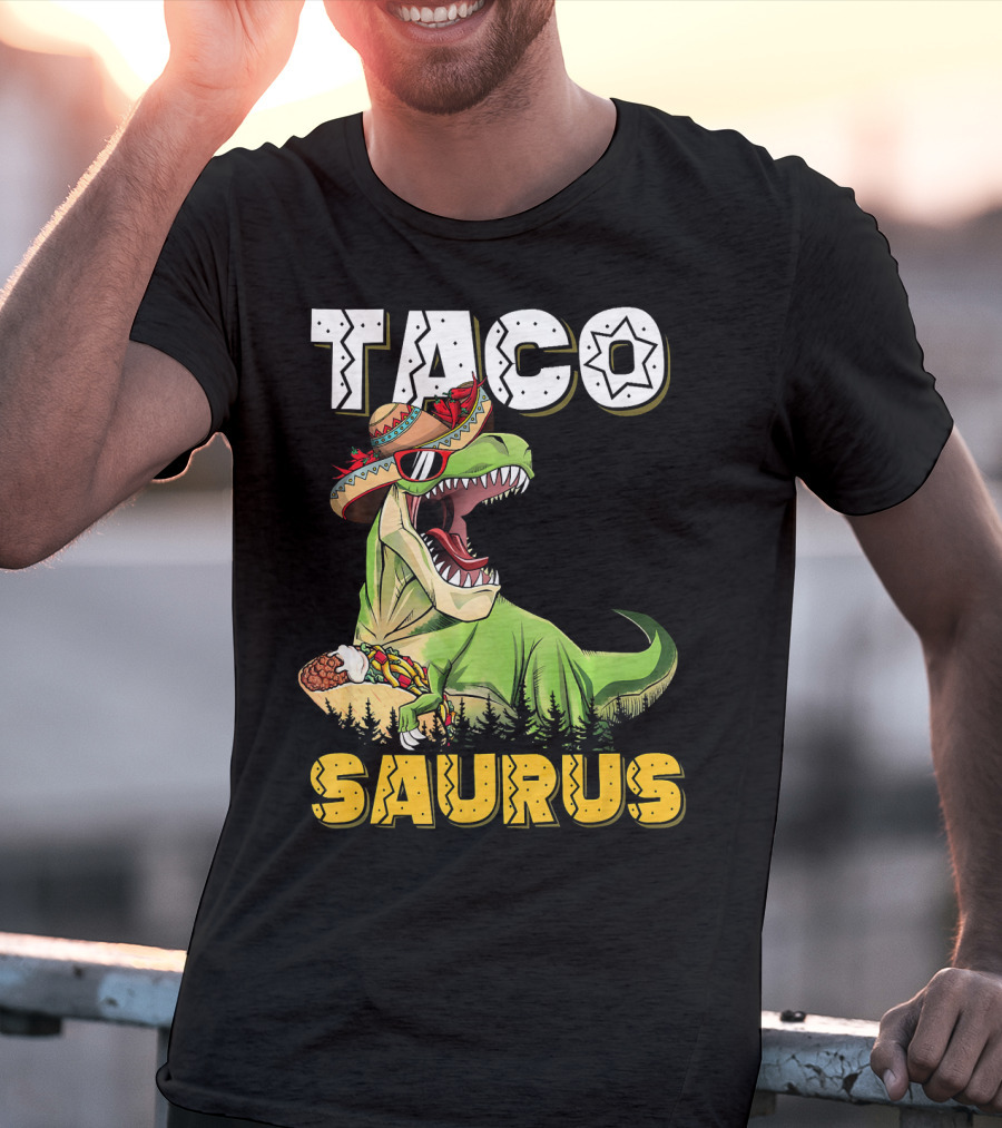 Taco Tacosaurus Cinco Dinosaur In Sombrero With Taco T-Shirt