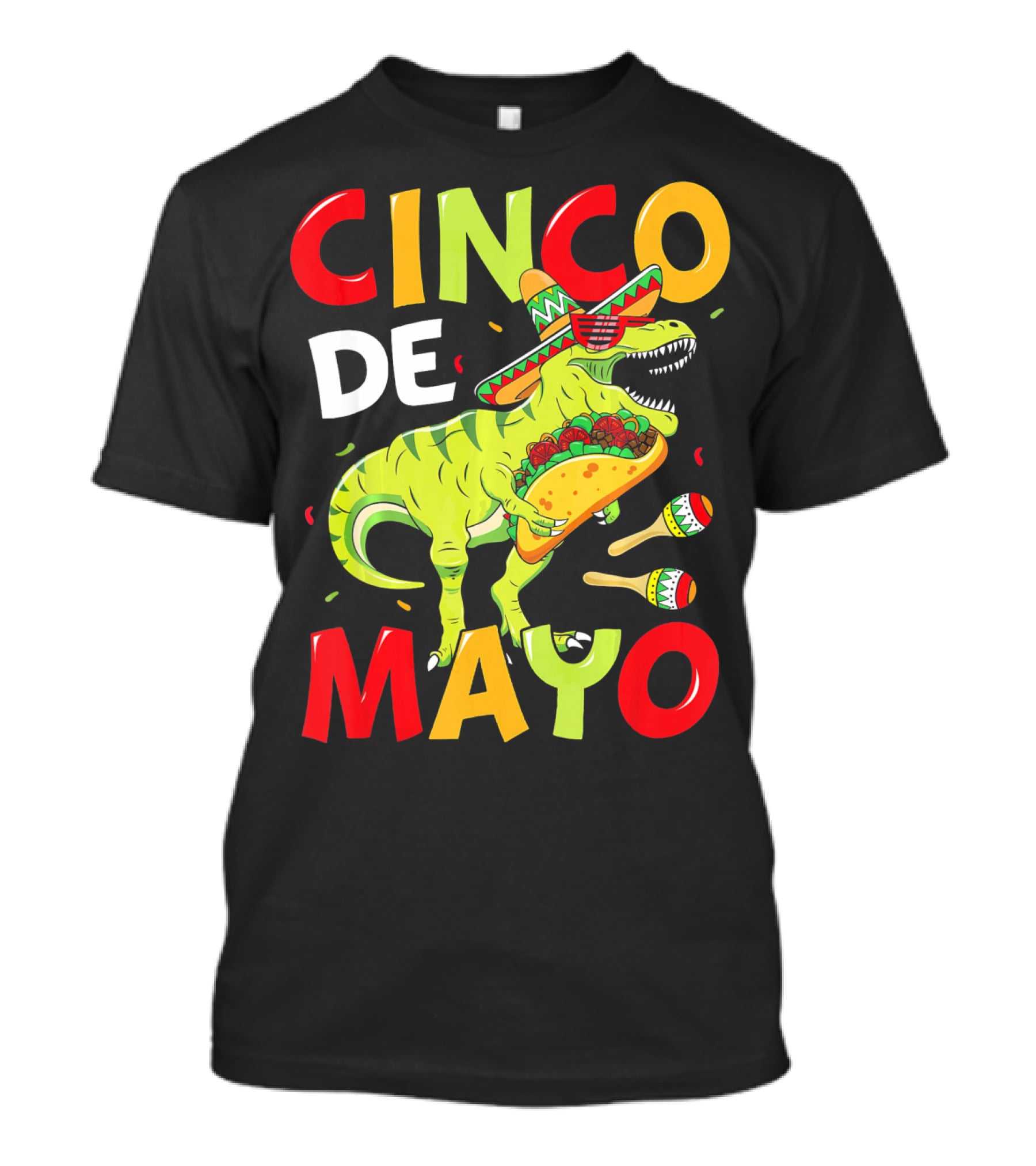 Cinco De Mayo T Rex Kids Boys Dino Sombrero Taco Maracas T-Shirt