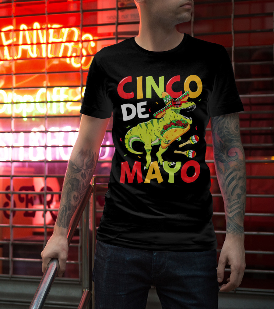 Cinco De Mayo T Rex Kids Boys Dino Sombrero Taco Maracas T-Shirt