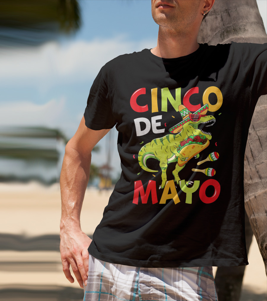 Cinco De Mayo T Rex Kids Boys Dino Sombrero Taco Maracas T-Shirt