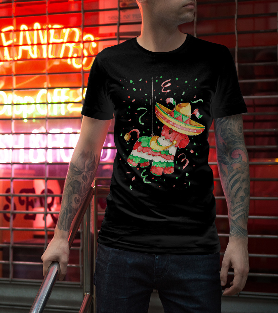 Happy 5th May Feliz Cinco De Mayo Mexica Piñata Sombrero Celebration Confetti T-Shirt