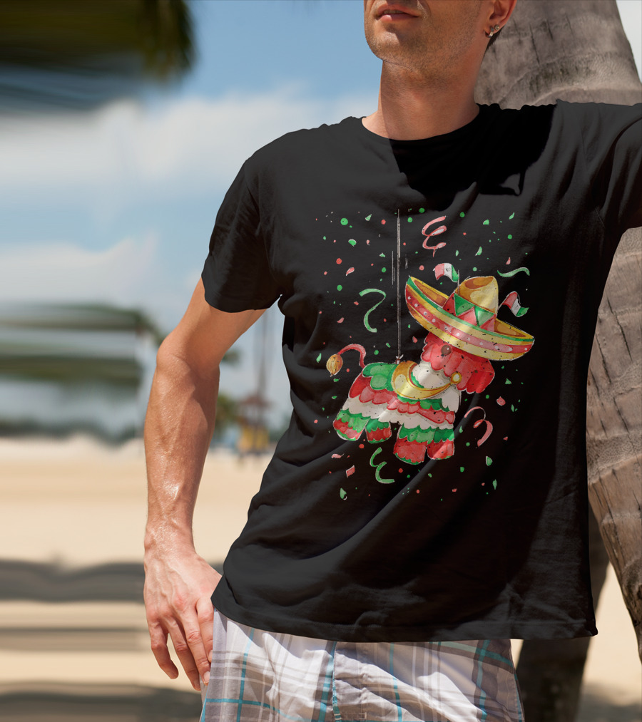 Happy 5th May Feliz Cinco De Mayo Mexica Piñata Sombrero Celebration Confetti T-Shirt
