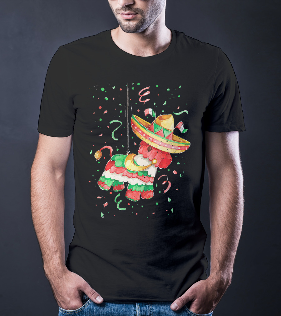 Happy 5th May Feliz Cinco De Mayo Mexica Piñata Sombrero Celebration Confetti T-Shirt