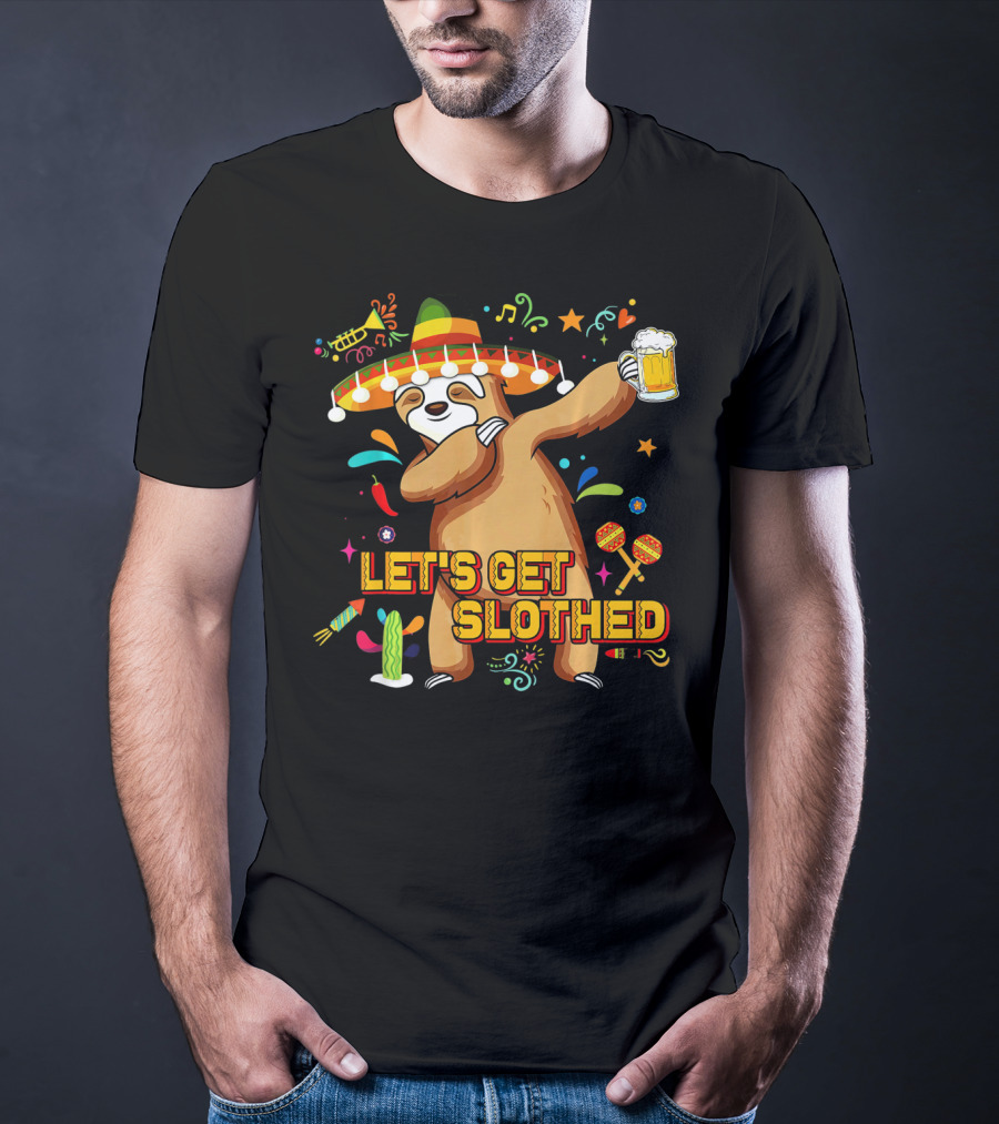 Vintage Let's Get Slothed Cinco De Mayo Sloth Sombrero Beer Party T-Shirt