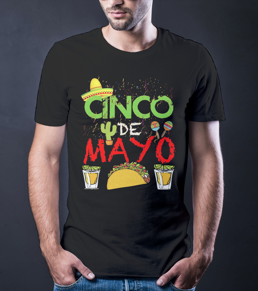 Cinco De Mayo Sombrero Maracas Taco Cactus Drinks Fiesta T-Shirt