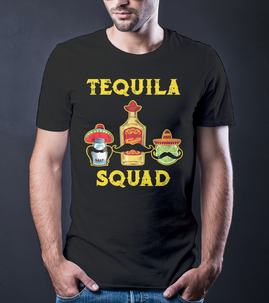 Tequila Squad Salt Lime Mustache Sombrero Cinco De Mayo T-Shirt