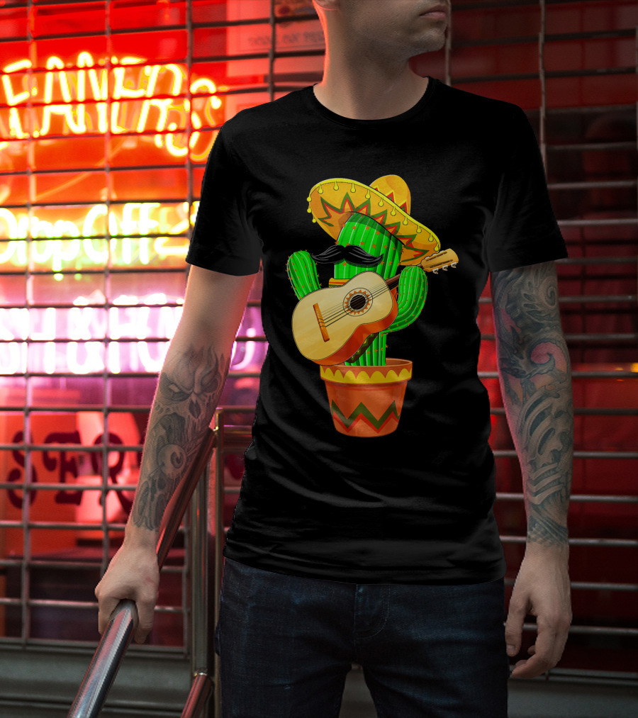 Cinco De Mayo Cactus With Sombrero And Guitar T-Shirt