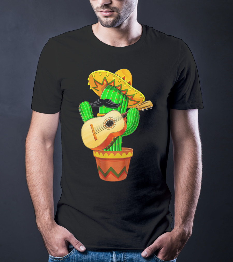 Cinco De Mayo Cactus With Sombrero And Guitar T-Shirt