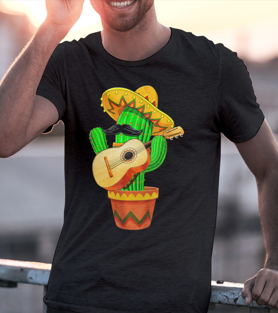 Cinco De Mayo Cactus With Sombrero And Guitar T-Shirt