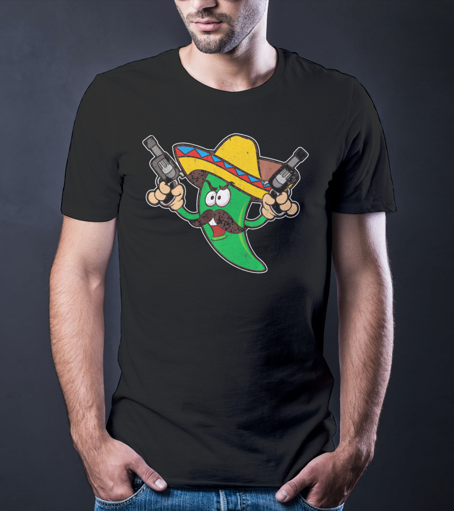 Jalapeno Business Funny Cinco De Mayo Sombrero Gunslinger Pepper T-Shirt