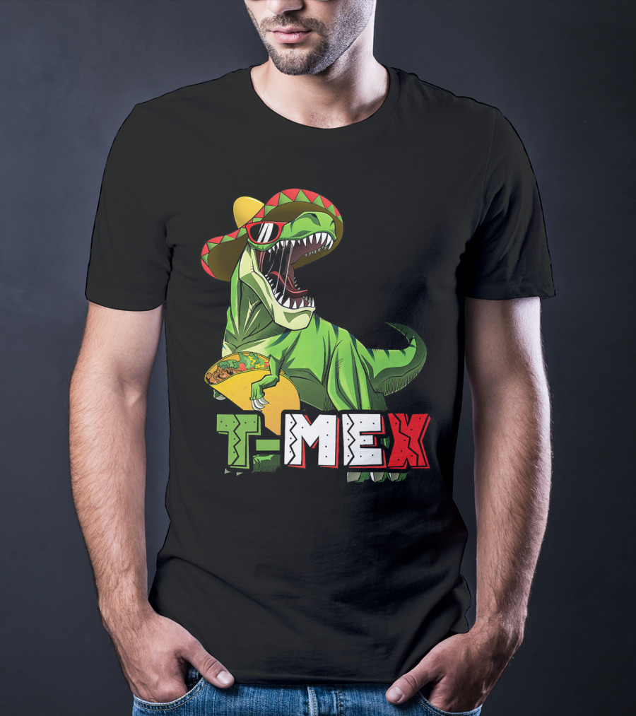 T-Mex Dinosaur Taco Holding Sombrero Sunglasses Kids Taco Tuesday Cinco T-Shirt