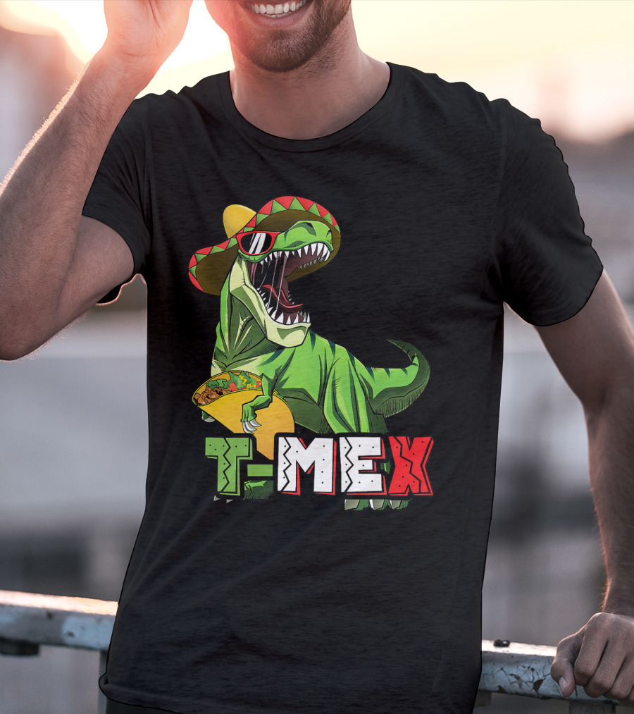 T-Mex Dinosaur Taco Holding Sombrero Sunglasses Kids Taco Tuesday Cinco T-Shirt