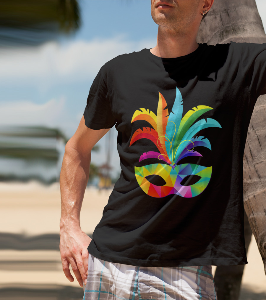 Colorful Carnival Mask Carnaval Rio De Janeiro Feathered Festival T-Shirt