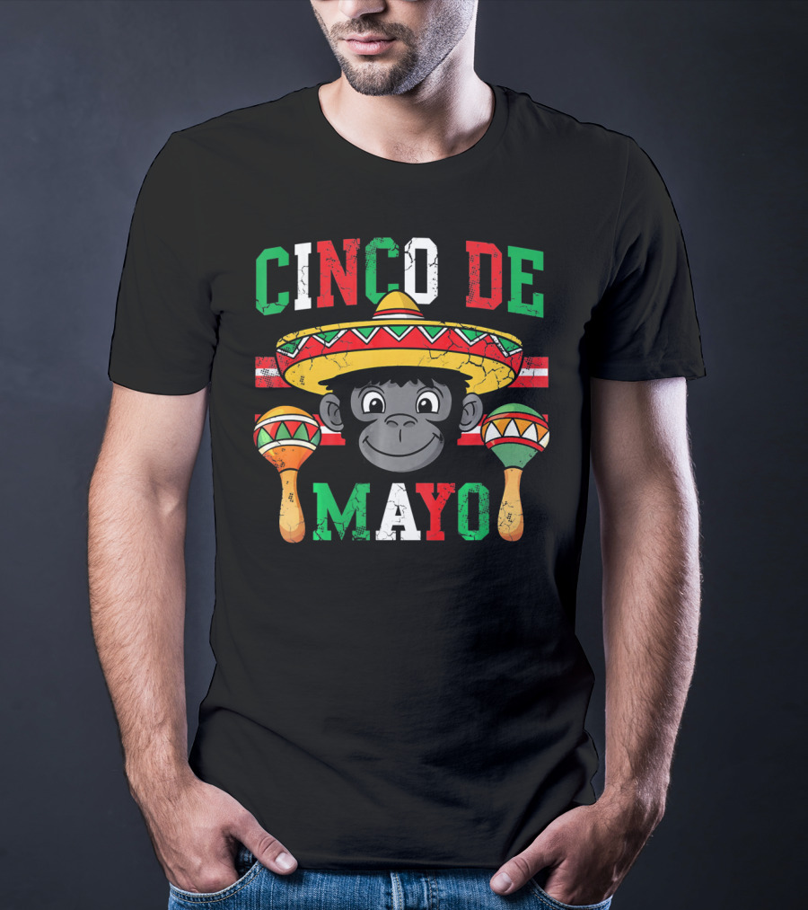 Cinco De Mayo Monkey Sombrero Maracas T-Shirt
