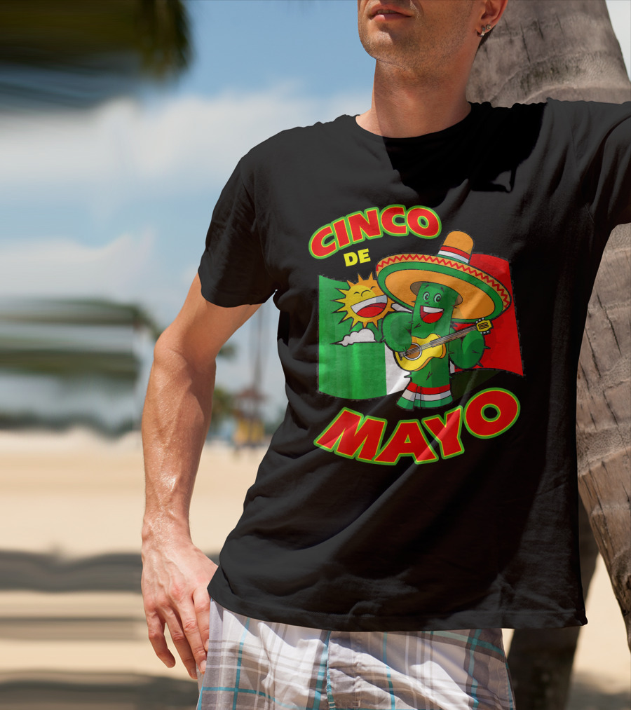 Cinco De Mayo Fiesta Cactus Sombrero Guitar Mexican Flag T-Shirt