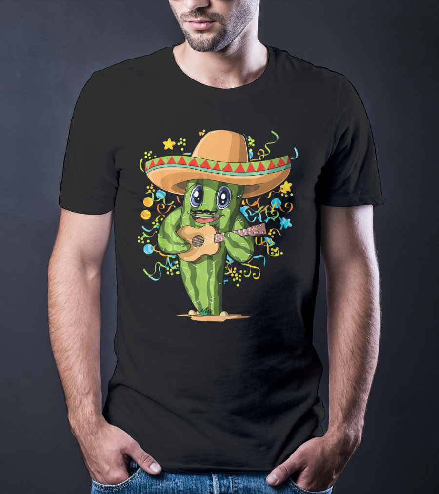 Mexican Cactus Sombrero Guitar Fiesta T-Shirt