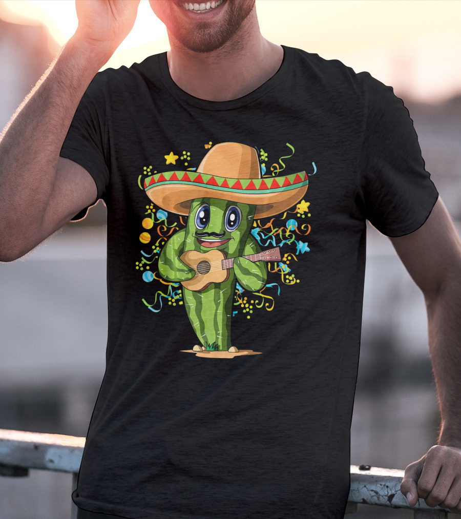 Mexican Cactus Sombrero Guitar Fiesta T-Shirt