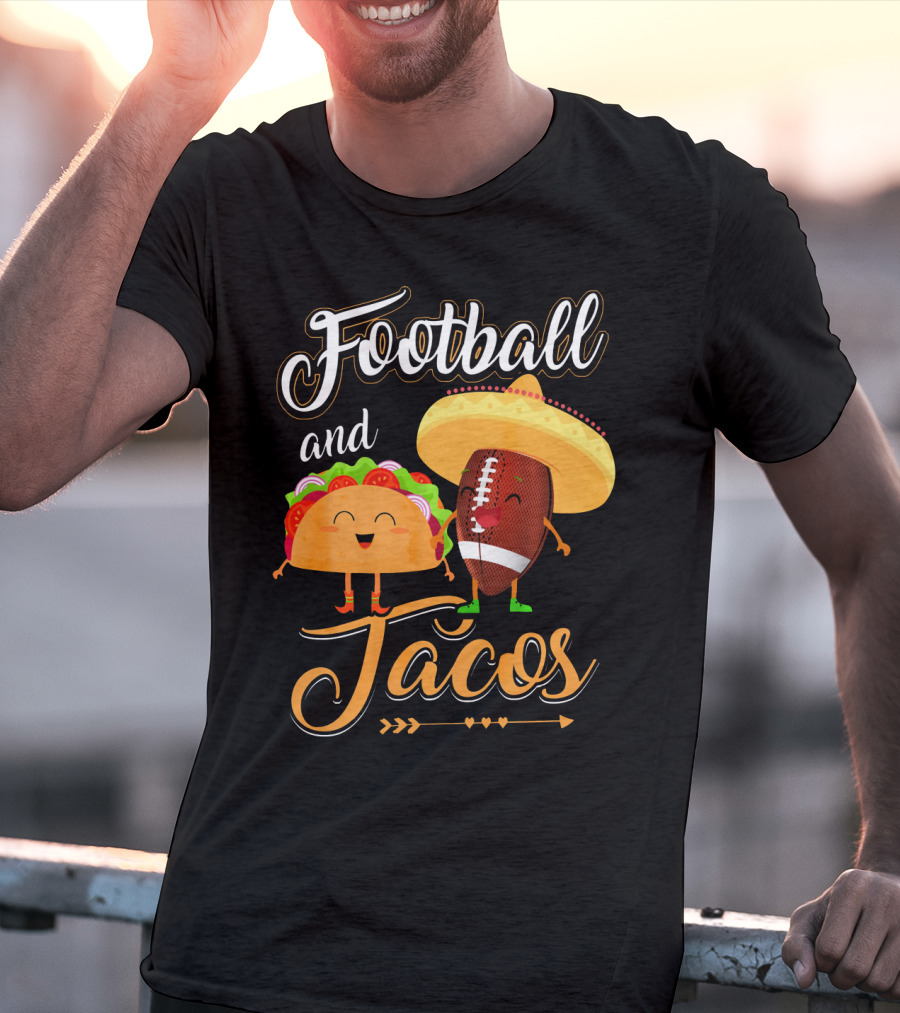 Football And Tacos Cute Cartoon Characters T-Shirt