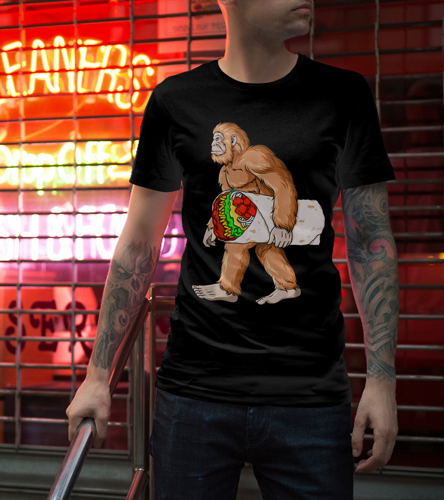 Bigfoot Carrying Burrito Sasquatch Cinco De Mayo T-Shirt