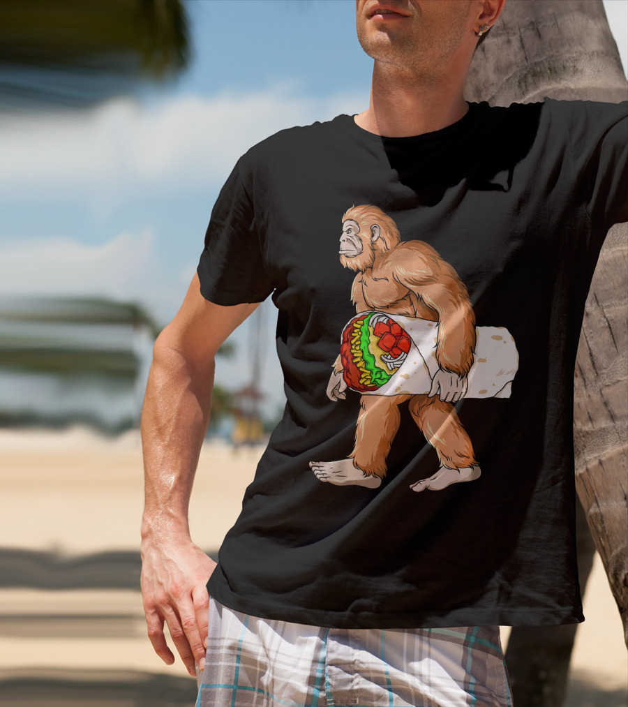 Bigfoot Carrying Burrito Sasquatch Cinco De Mayo T-Shirt