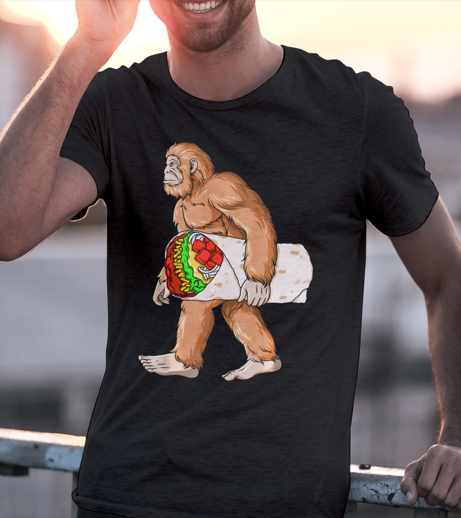 Bigfoot Carrying Burrito Sasquatch Cinco De Mayo T-Shirt