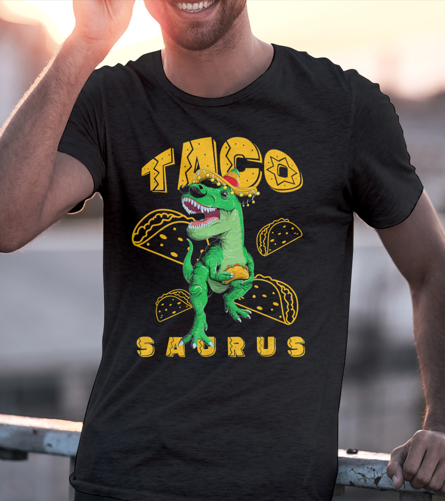 Cinco De Mayo Taco Saurus Dinosaur With Sombrero And Tacos T-Shirt