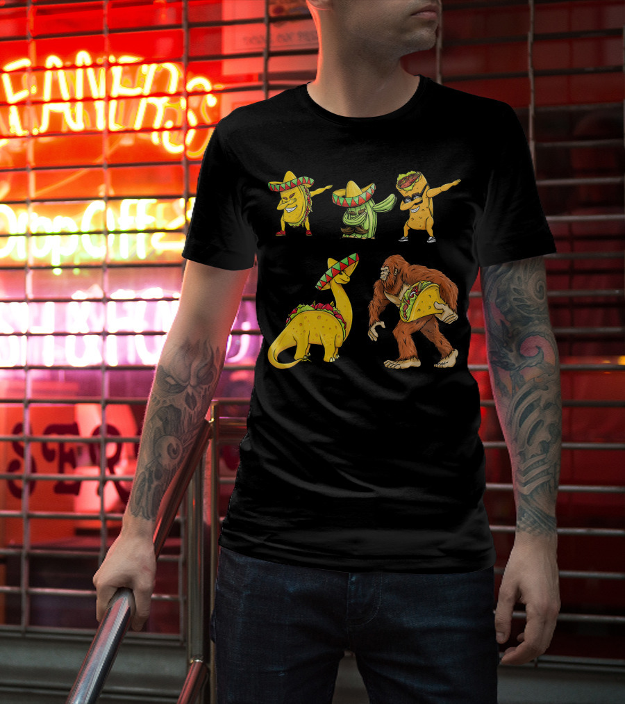 Cinco De Mayo Taco Cactus Burrito Dinosaur Sombrero Bigfoot T-Shirt